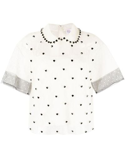 RED Valentino Crystal-embellished Silk Blouse - White