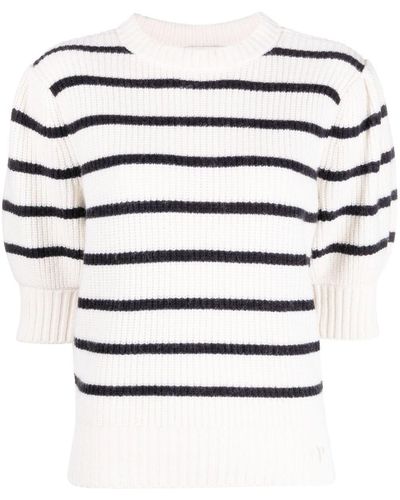 Claudie Pierlot Striped Puff-sleeve Knitted Top - White