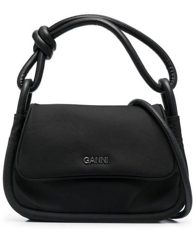 Ganni Knot Flap Over Tote Bag In Polyester Woman - Black