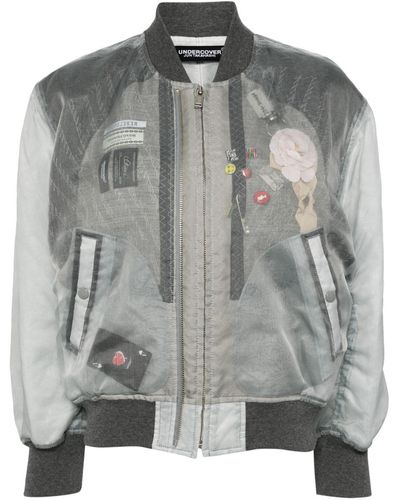Undercover Floral-appliqué Layered Bomber Jacket - Grey
