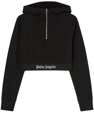 Palm Angels "logo Tapped Zipped Hoodie" Cotton Sweatshirt - Black