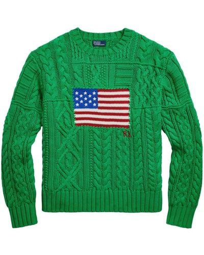 Polo Ralph Lauren Gestrickter Aran Flag Pullover - Grün