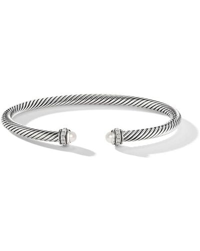David Yurman Cable Classic Bracelet With Cultured Freshwater Pearls And Diamonds - Metallic