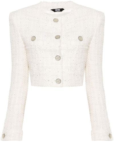 Gcds Cropped Tweed Jacket - White