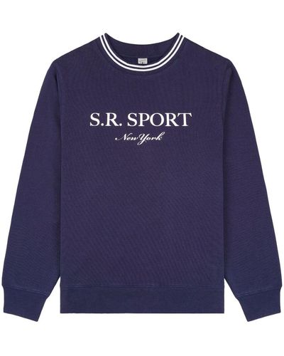 Sporty & Rich Periwinkle Crew Neck Sweatshirt With Logo in Blue