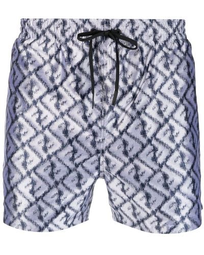 Fendi Blurred Monogram-print Swim Shorts - Blue