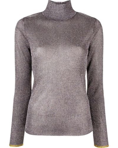 Tory Burch Metallic-effect High Neck Sweater - Brown
