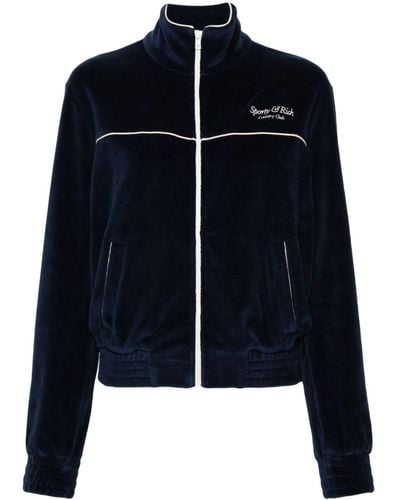 Sporty & Rich Velour Zip-up Jacket - Blue