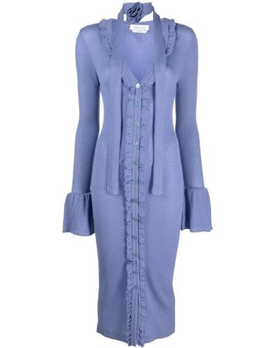 Blumarine Ruffle-detail Wool Dress - Blue