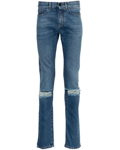 Saint Laurent Ripped-detail Slim-fit Jeans - Blue