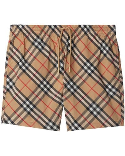 Burberry Check-print Drawstring Swim Shorts - Gray
