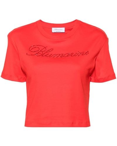Blumarine Rhinestone-embellished Cotton T-shirt - Red
