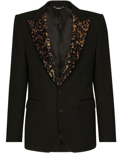 Dolce & Gabbana Blazer de esmoquin con estampado de leopardo - Negro