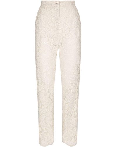 Dolce & Gabbana Pantaloni in pizzo a fiori - Bianco