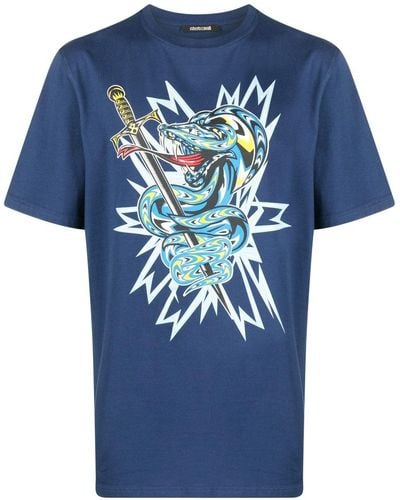 Roberto Cavalli T-Shirt mit grafischem Print - Blau