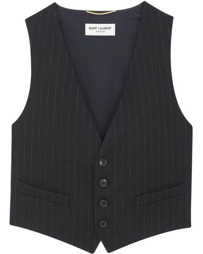 Saint Laurent Pinstripe-pattern Wool Waistcoat - Black