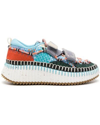 Chloé Nama Colour-block Knitted Trainers - Blue