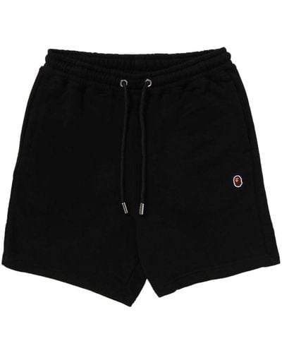 A Bathing Ape Embroidered-logo Cotton Shorts - Black