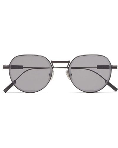 Zegna Round-frame Metal Sunglasses - Grey