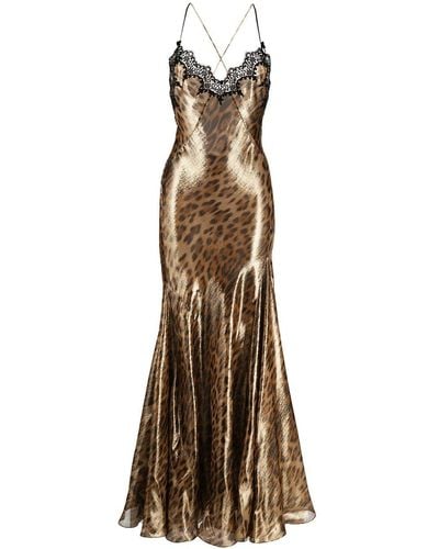 Roberto Cavalli Leopard-print Shimmering Gown - Brown
