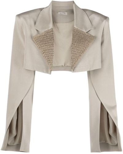 The Mannei Marica Crochet-panel Cropped Blazer - Natural