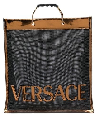 Versace ロゴパッチ シアートートバッグ - ブラック