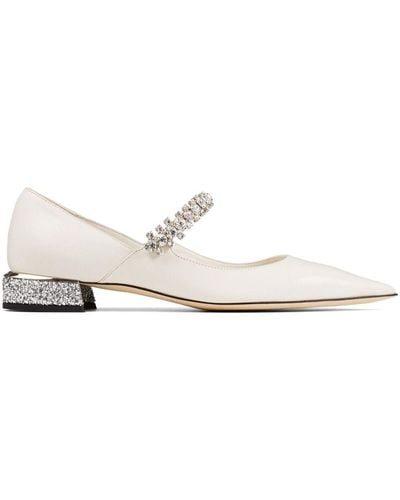 Jimmy Choo Bing Crystal-strap Ballerina Shoes - White