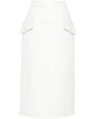 Alberta Ferretti Leather Midi Skirt - White
