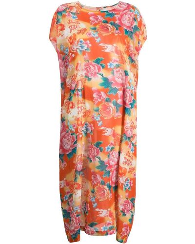 Junya Watanabe Floral-print Draped Long Dress - Orange