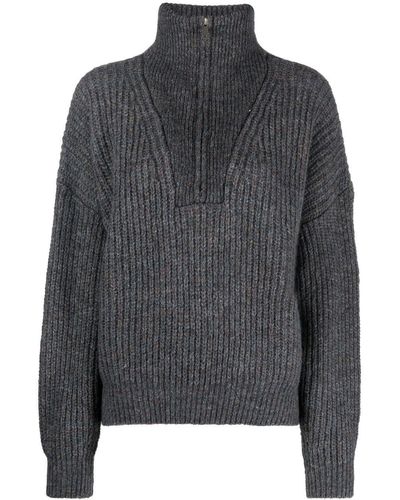 Isabel Marant Myclan Ribbed-knit High-neck Jumper - Grey
