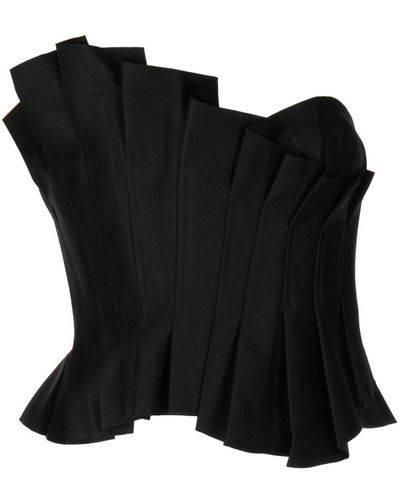 Acler Davies Asymmetric Pintuck Strapless Top - Black