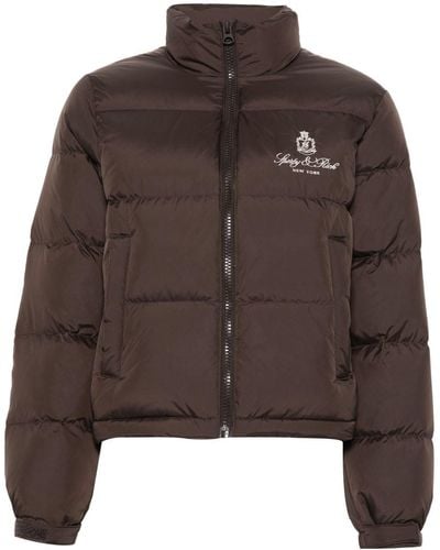 Sporty & Rich Logo-Embroidered Quilted Jacket - Brown