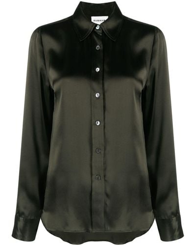 P.A.R.O.S.H. Pointed-collar Long-sleeve Silk Shirt - Black