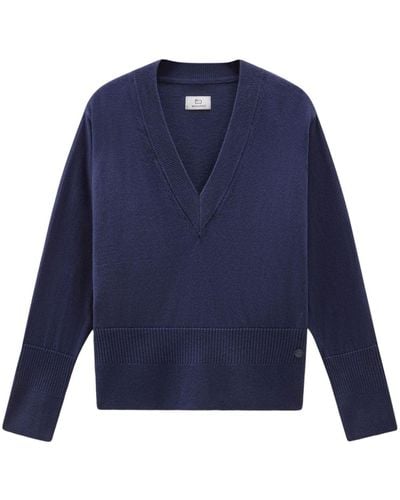 Woolrich Baumwoll-Kaschmir-Pullover mit V-Ausschnitt - Blau