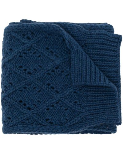 Pringle of Scotland Diamond Eyelet-stitch Wool Scarf - Blue