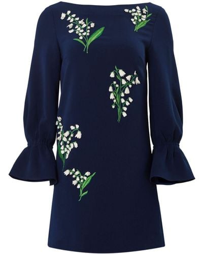 Carolina Herrera Floral-embroidered Mini Dress - Blue