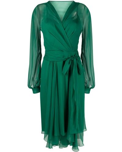 Alberta Ferretti Asymmetric Silk Midi Dress - Green