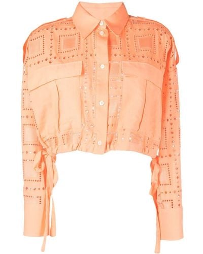 MSGM Broderie-anglaise Cropped Shirt - Orange