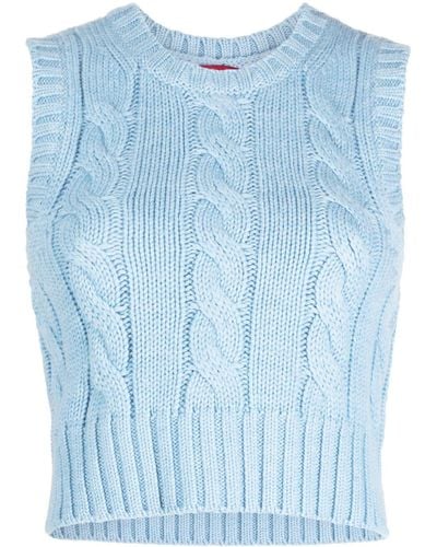STAUD Pingo Cable-knit Wool Vest - Blue