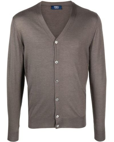 Fedeli V-neck Fine-knit Cardigan - Grey