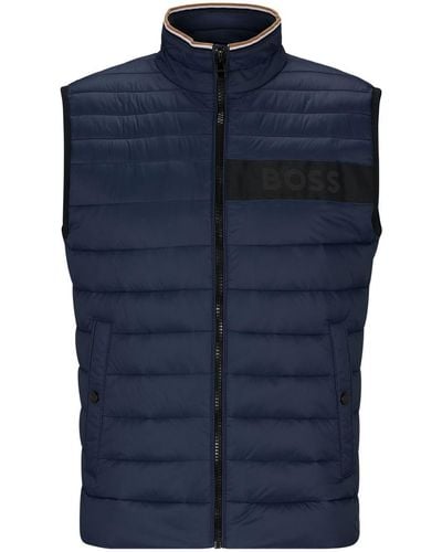 BOSS Quilted Logo-print Gilet - Blue