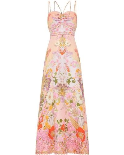 Camilla Floral-print Ruched-detail Maxi Dress - Pink