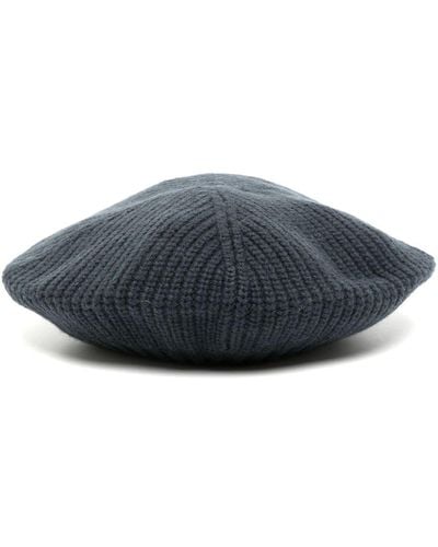 N.Peal Cashmere Ribbed Organic Cashmere Beret - Blue