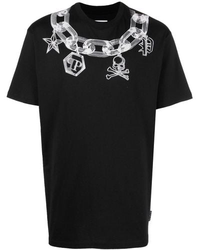 Philipp Plein T-Shirt mit Halsketten-Print - Schwarz