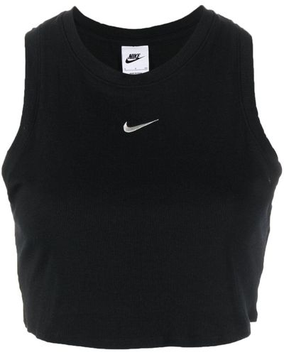 Nike Geripptes Cropped-Top mit Logo - Schwarz