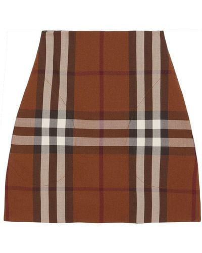 Burberry Check-print Wool-blend Skirt - Brown
