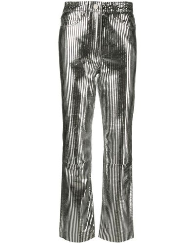 Remain Striped Straight-leg Leather Trousers - Black