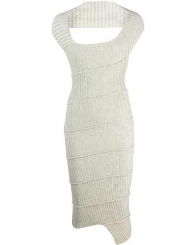 MM6 by Maison Martin Margiela Ribbed-knit Asymmetric Dress - White