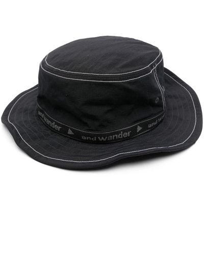 and wander Jq Logo-tape Bucket Hat - Black