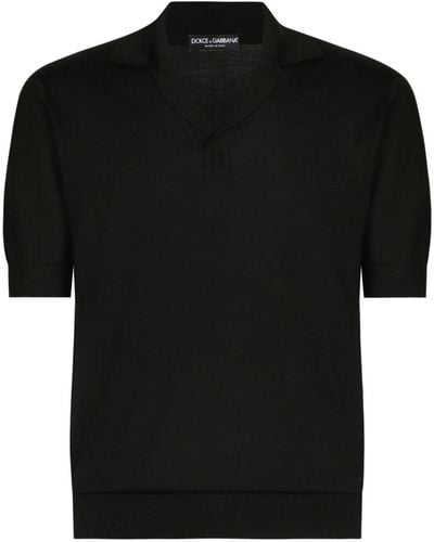 Dolce & Gabbana Signature Logo-embroidered Polo Shirt - Black